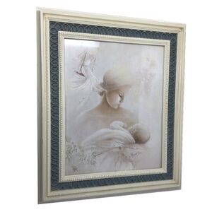 Margaret Kane Art: Vintage Mother and Baby Print in Detailed Green & Ivory Frame